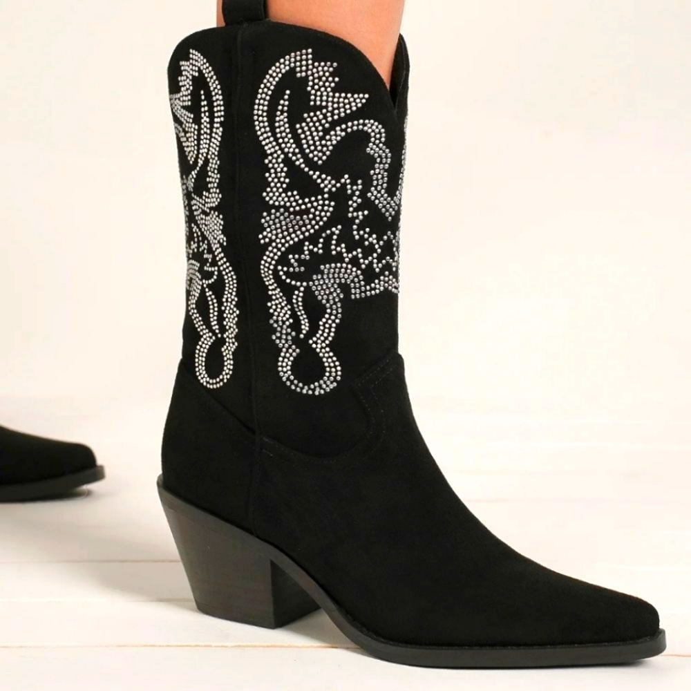 Women's Black Rhinestone Western Boots